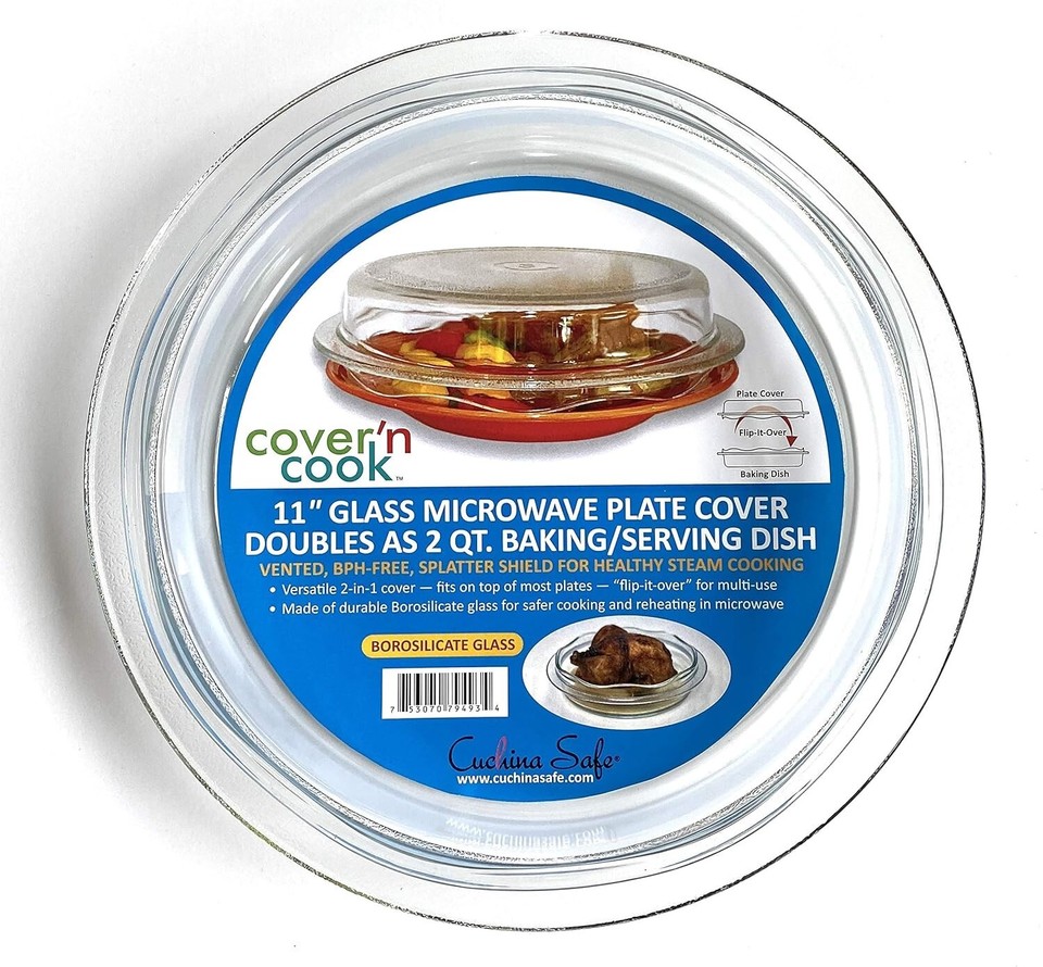 Cuchina Safe 2In1 Cover ‘N Cook Vented Glass Microwave Plate Cover