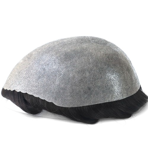 Mens Human Hair Replacement System Medium Poly Skin V-LOOP Toupee Hairpiece #2 - Picture 5 of 8