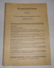 Ersatzteilliste 110/3 Agria Einradhacke mit Radantrieb Typ 1100 mit Motor Typ 35