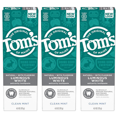 Tom'S of Maine Natural Luminous White Toothpaste with Fluoride, Clean Mint, 4.0