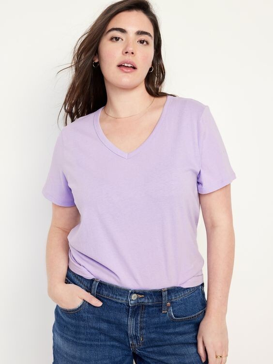 OLD NAVY EveryWear V-Neck Short Sleeve Cotton T-Shirt-Lavender