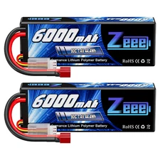 2x Zeee 7.4V 80C 2S Lipo Battery 6000mAh T Plug Hardcase for RC Car Helicopter