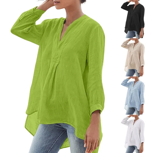 3/4 Length Sleeve Womens Tops Casual Loose Fit V-Neck T Shirts Solid Tunic Tops - Picture 2 of 16