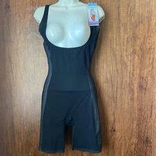 Spanx Assets Luxe & Lean Open Bust Mid-Thigh Bodysuit X-Large HTF  Black - NWT