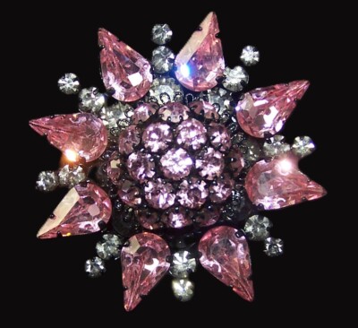 SCHREINER Style Unsigned Pink Topaz and Diamante Crystals Japanned