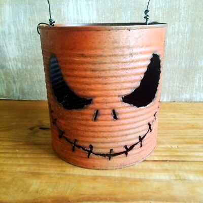 Handmade Coffee Can Jack O Lantern Halloween Light up Pumpkin Decor Pumcan #3