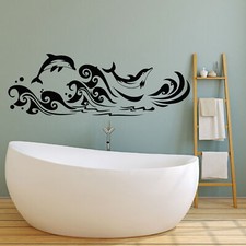 Vinyl Wall Decal Dolphins Sea Waves Marine Style For Bathroom Stickers 2284ig