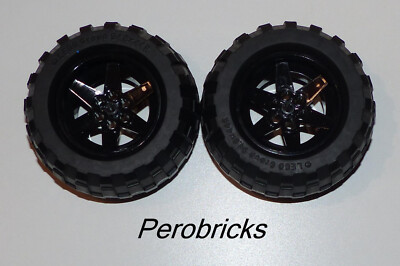 Lego Technic Technik 2 Reifen 94,8 x 44R mit schwarzen 6-Loch-Felgen