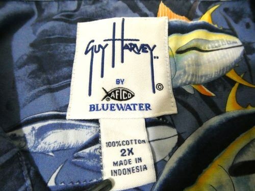 Chemise Guy Harvey Homme 2X Bleue - Motif Poisson Tournant - Coton