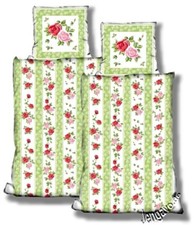 Microfaser Bettwäsche Garnitur Set Flanell 4-teilig Rosen Streifen grün 155x220