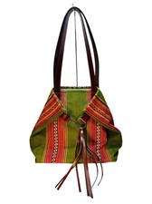 Mujer Boliviano Aguayo Bolso de Hombro Hecho a Mano, 100% Lana Oveja/Verde AGUAYO