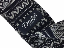 DRAKE'S LONDON Men's Blue/Grey Jacquard 100% Wool Tie MADE EN ENGLAND