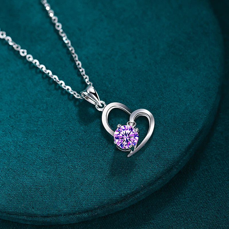 Damen Halskette Silber 925 Herz Kette Frauen Violett Geschenk - Bild 4 von 4