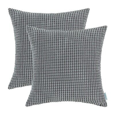 2Pcs Medium Grey Throw Pillow Cover Shells Corn Soft Corduroy Striped Car 20X20" 