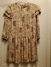 a.n.a neutral/mauve floral print rayon tiered boho dress Sz. S