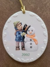 Berta Hummel Christmas Ornament Perfect Fit 2002 Boy with Snowman Goebel