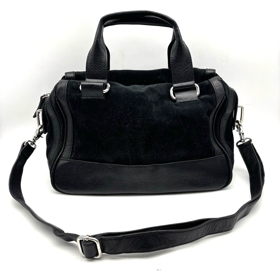 Vintage BCBGMAXAZRIA Black Genuine Suede Leather Large Duffle Bag Purse 13x8.5" - Image 2 of 4