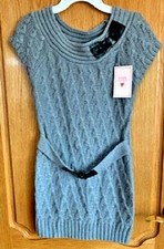 NWT Pink Republic Girl's Cable Knit Sweater Dress Pullover Heather Gray Sz: 14