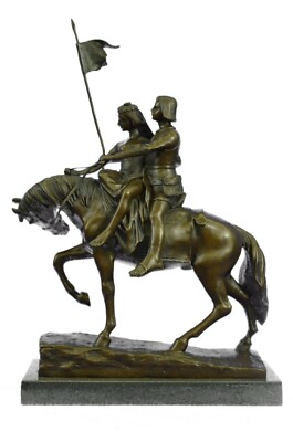 Mittelalterliche Szene Bronze Skulptur Mann Auf Pferd Mit Frau Bronze Statue