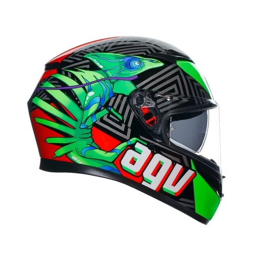 Casco AGV Integrale Doppia Visiera K3 KAMALEON BLACK/RED/GREEN Taglia S - Foto 3 di 7
