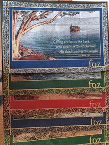 Lot of 6 FOZ Bible Scripture Tapestry Placemats Biblical Religious Zion Israel