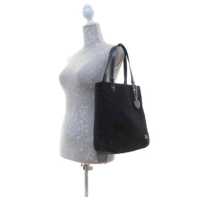 Burberry Blue Label Tote Bag Black Canvas Leather Handbag Made in Japan New thumbnail 22