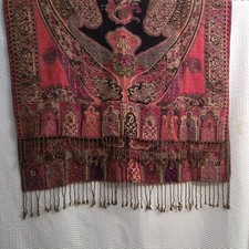 Pashmina Reversible Scarf Shawl Wrap Purple Paisley India Style 27x66" Red Green