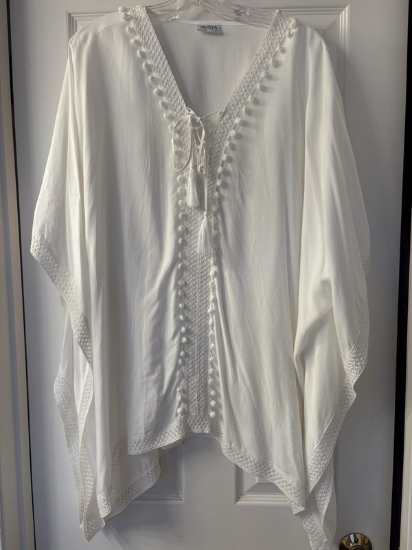 Bindya Womens One Size Blouse Tunic Top Shawl Cover Up 3/4 Sleeve Woven White