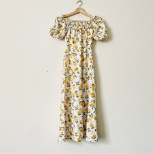 Reformation SIZE 0 Marley 100% linen off the shoulder midi dress in Lemonade