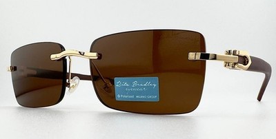 RITA BRADLEY RB9015 Col.03P Polarized Sunglasses Gold Frame Wood Temples Flex