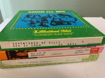 3 Blackhawk Super 8mm Films Adventures of Billy,All Lit Up,Trio of Edison Comedi