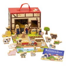 yoamo Bauernhof für Kinder mit 24 Holzfiguren, hochwertigem Spielkoffer und weih