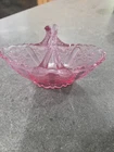 Rare Fenton Rose Daisy & Button Glass Basket with a Split Twig Handle