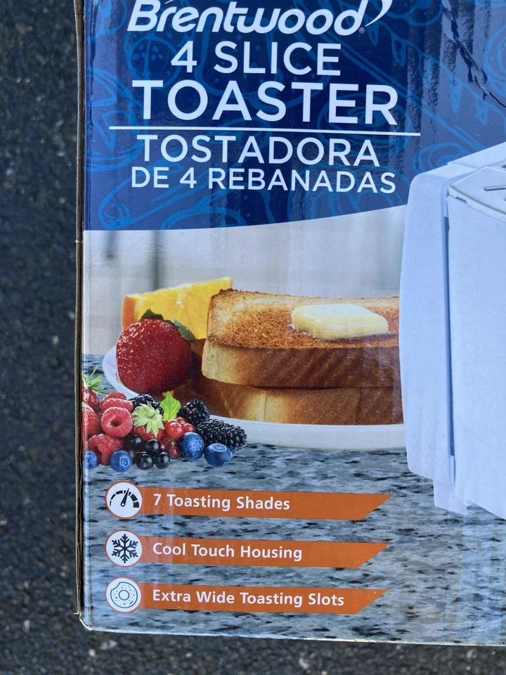 Tostadora Brentwood 4 rebanadas Cool-Touch blanca ranuras extra anchas 7 tonos Foto 3 de 3