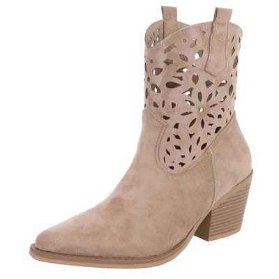 Damen Cowboyboots mit perforiertem Look Ital-Design 6773 in Hellbraun