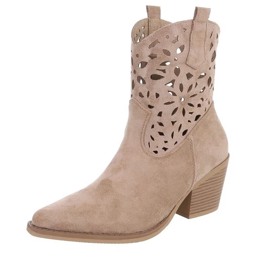 Ladies Perforated Look Ital Design Cowboy Boots 6773 in Tan