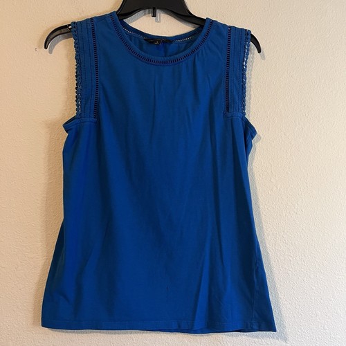 Banana Republic Blue Sleeveless Crochet Trim Top Women’s Small Business Casual - Picture 1 of 10
