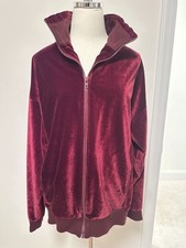 Vintage Christian Dior Monsieur Velour Track Jacket L Burgundy Zip Up 80s 90s