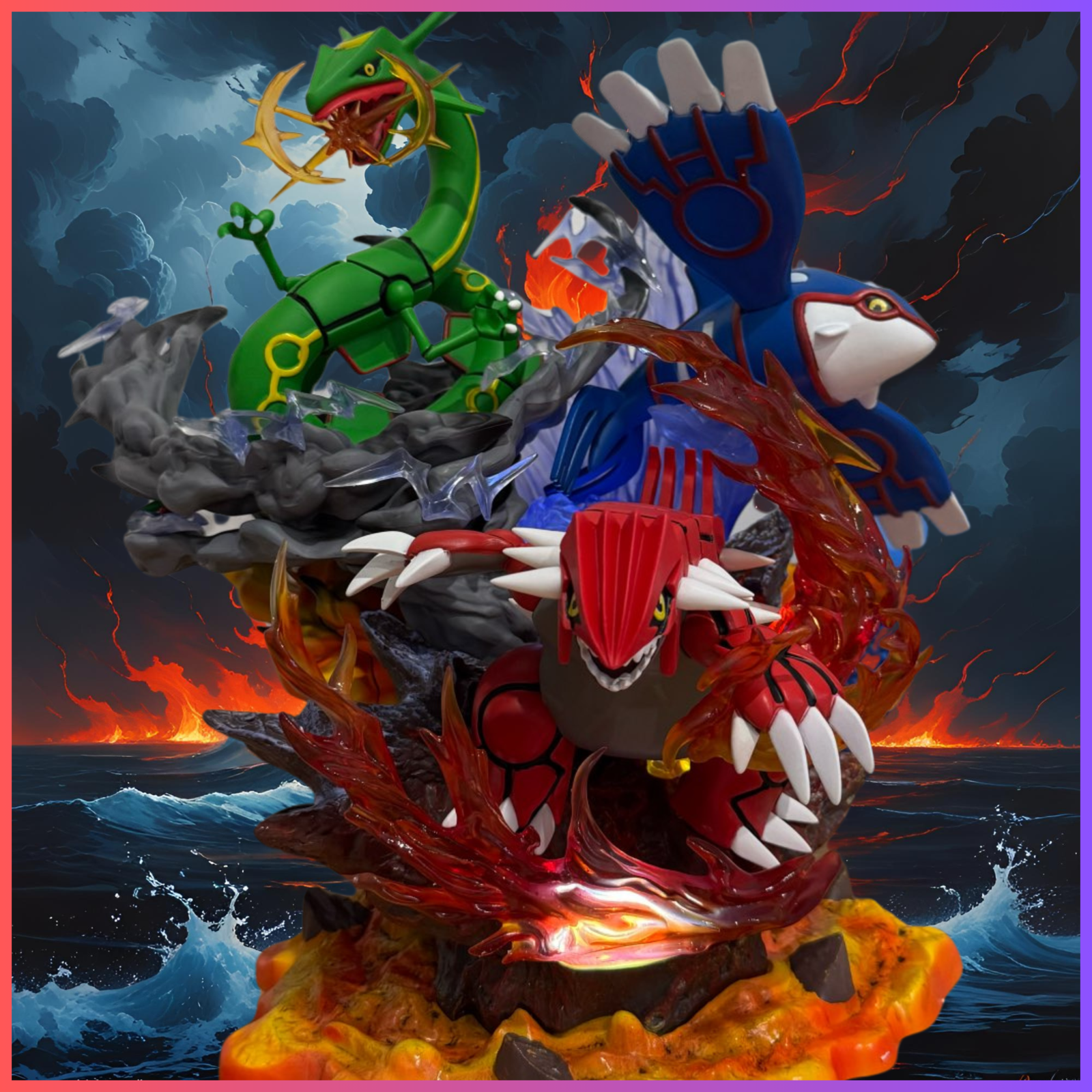 Figurina Pokémon Leggendaria - Trio Groudon Kyogre Rayquaza - 35 Cm