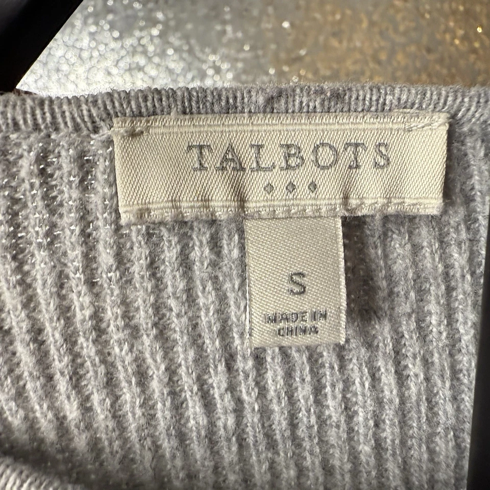 Suéter feminino Talbots malha cinza tamanho pequeno macio clássico manga longa pulôver - Imagem 4 de 4