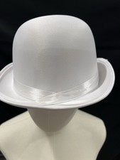 White bowler hat with satin ribbon party formal Unisex