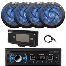 Pyle Marine Bluetooth CD Receiver, 4x 6.5" LED Speakers, Cover Black , Antenna