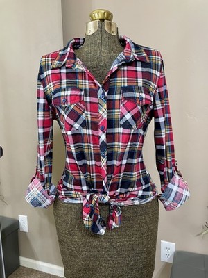Vintage Y2K Women s Plaid Flannel Button Up Shirt Blouse Grunge Western Size S