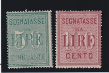 1884 REGNO FRANCOBOLLI SEGNATASSE 50 E 100 LIRE MNH CERTIFICATO SOTTORIVA