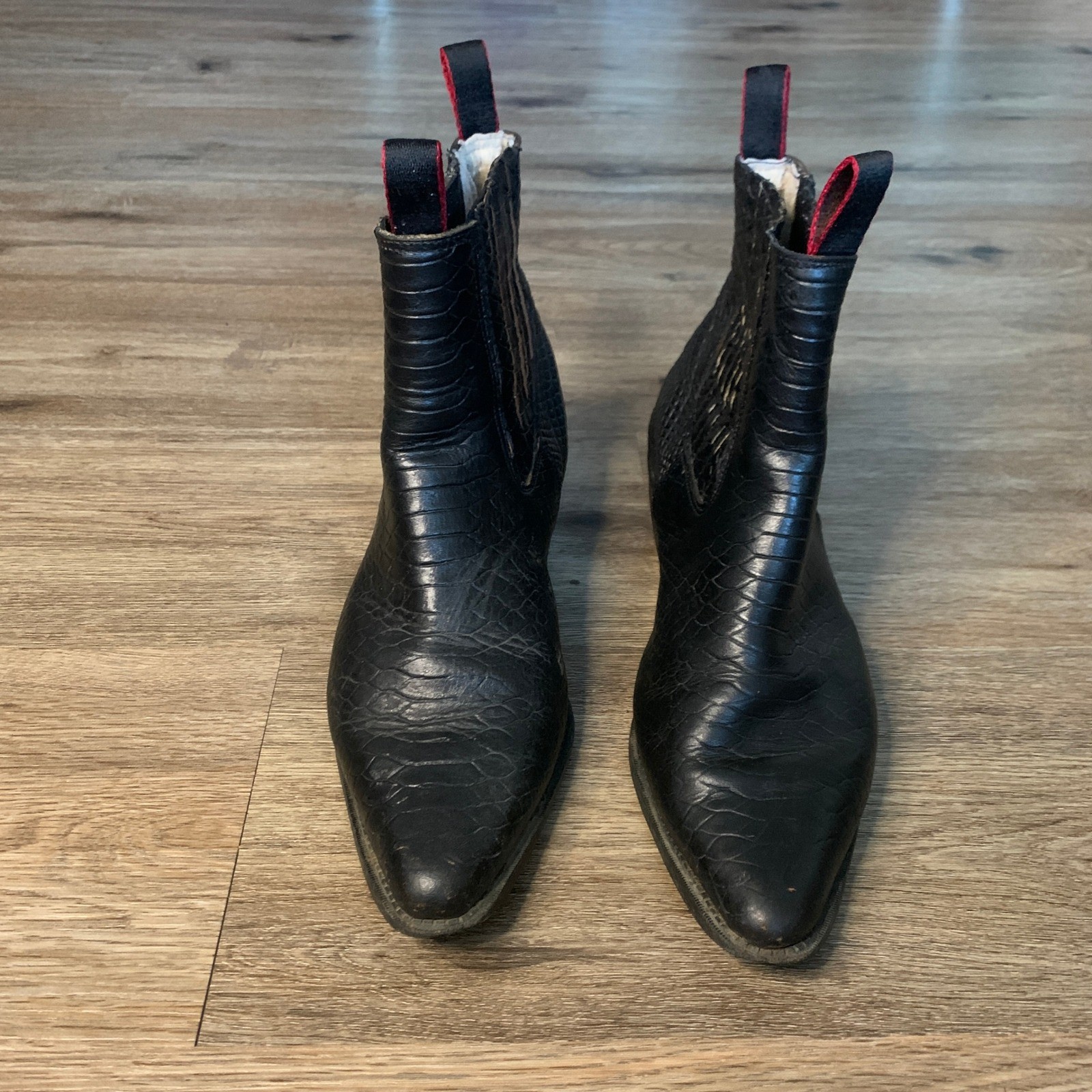 Vintage Python Snake Black Leather Ankle Cowboy C… - image 2