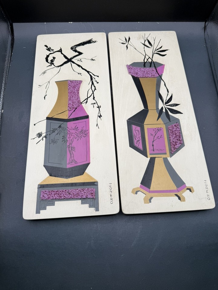 Mid-Century Modern Pair of Colorful Wall Art Wall Hangings