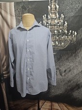 PRONTO UOMO MEN'S BLUE/WHITE COTTON LONG SLEEVED CHECKED SLIM FIT DRESS SHIRT 18