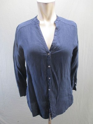 Zara Basic Size S Womens Blue V Neck Buttons 3/4 Sleeve Casual Comfy Shirt 258