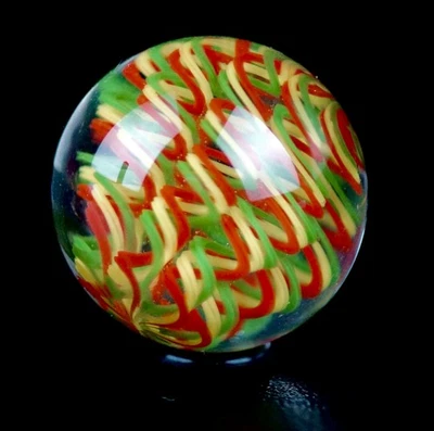 Bryan Trillas Glass Marble/ Filigree Cane/ UV Reactive/ Rasta /0.8-0.9 inch - Image 1 of 4