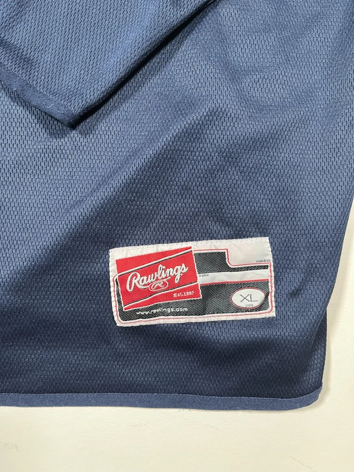 Camisa Rawlings Para Hombres XL Azul Marino Manga Larga Raglán Béisbol Logo E Rendimiento Foto 4 de 4